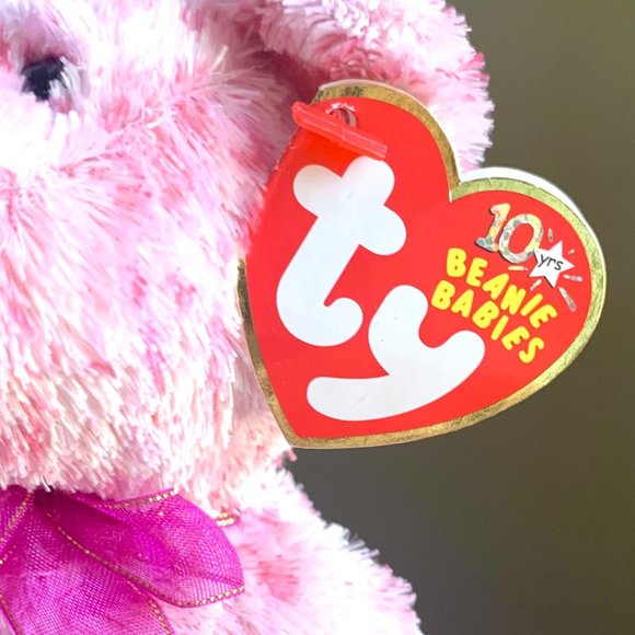 2002 4577 Valentine's Pink Smitten Retired Ty Beanie Baby Teddy Bear Plush MWMT - Picture 5 of 7
